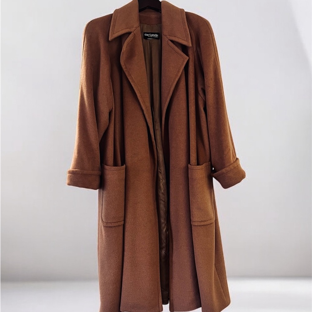Rare Vintage Guy Laroche 100% Wool Camel Long Coat Early 90s